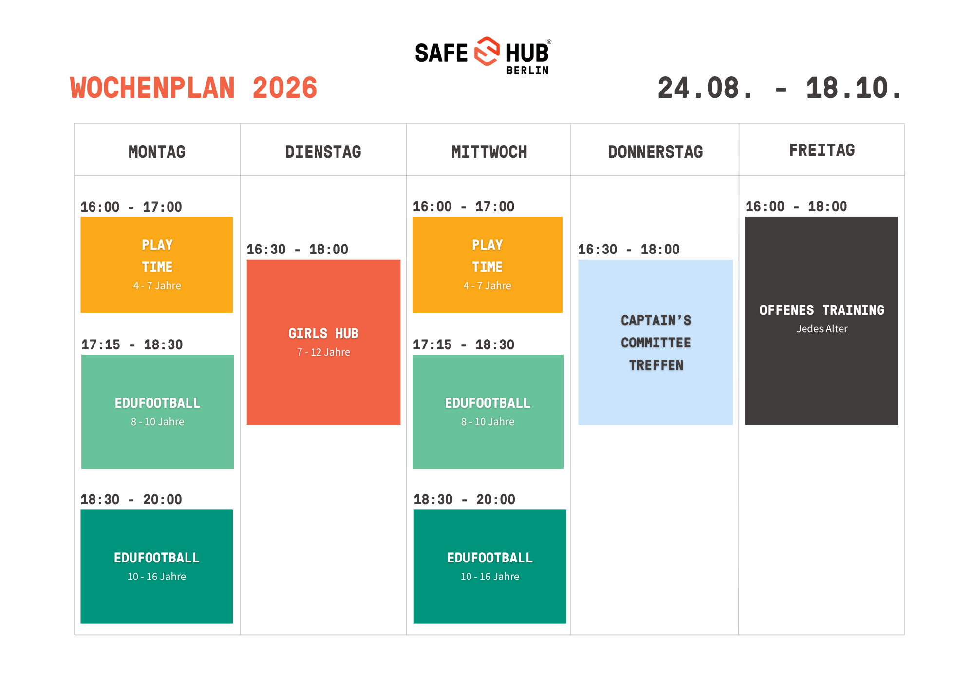 Wochenplan Sommer 2026